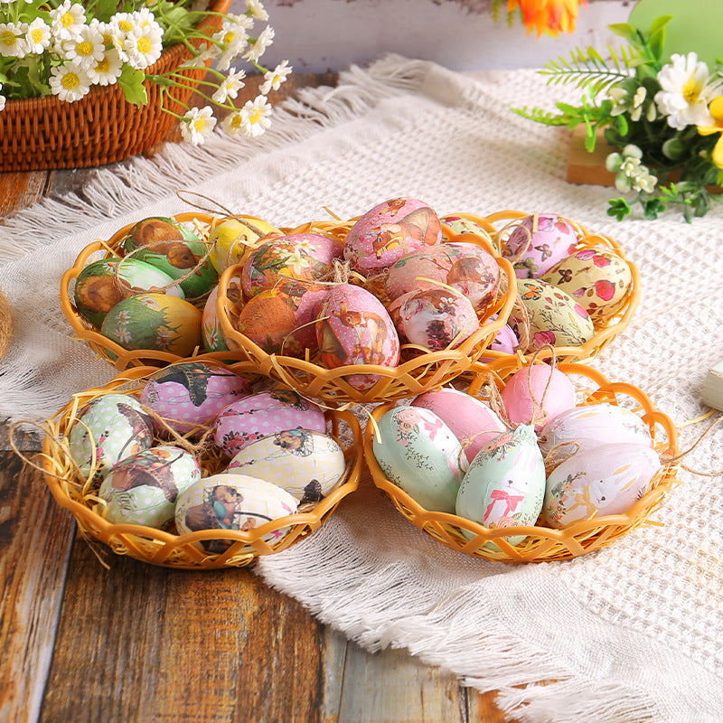 Butterfly Five Sets Of Six Each Easter Egg Hanging Ornament Set with Creative Woven Basket - Festive Decor for Home Scenes